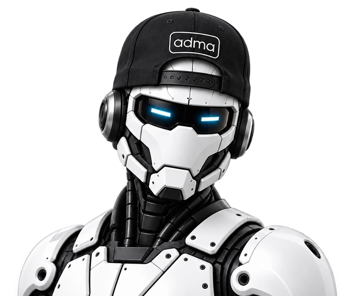 The ADMA robot, wearing an ADMA cap