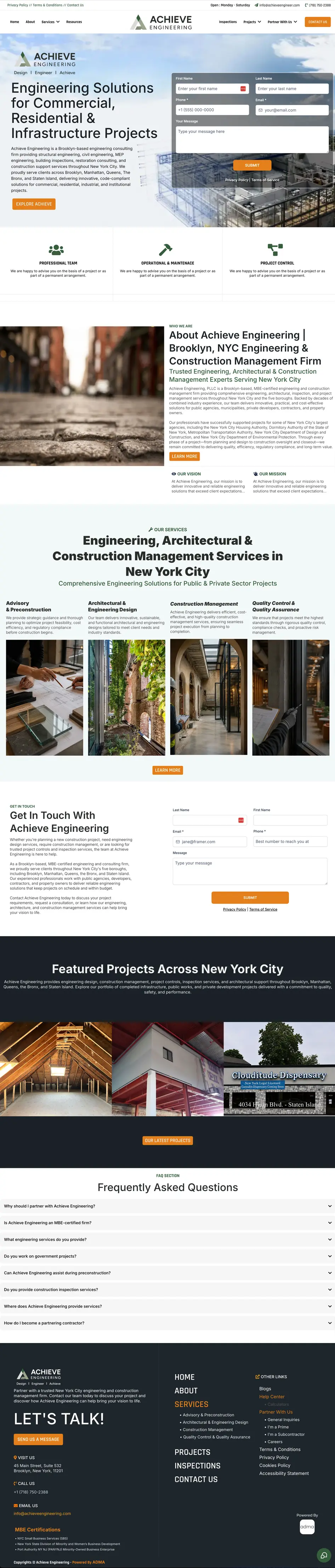 Achieve Engineering website, full page