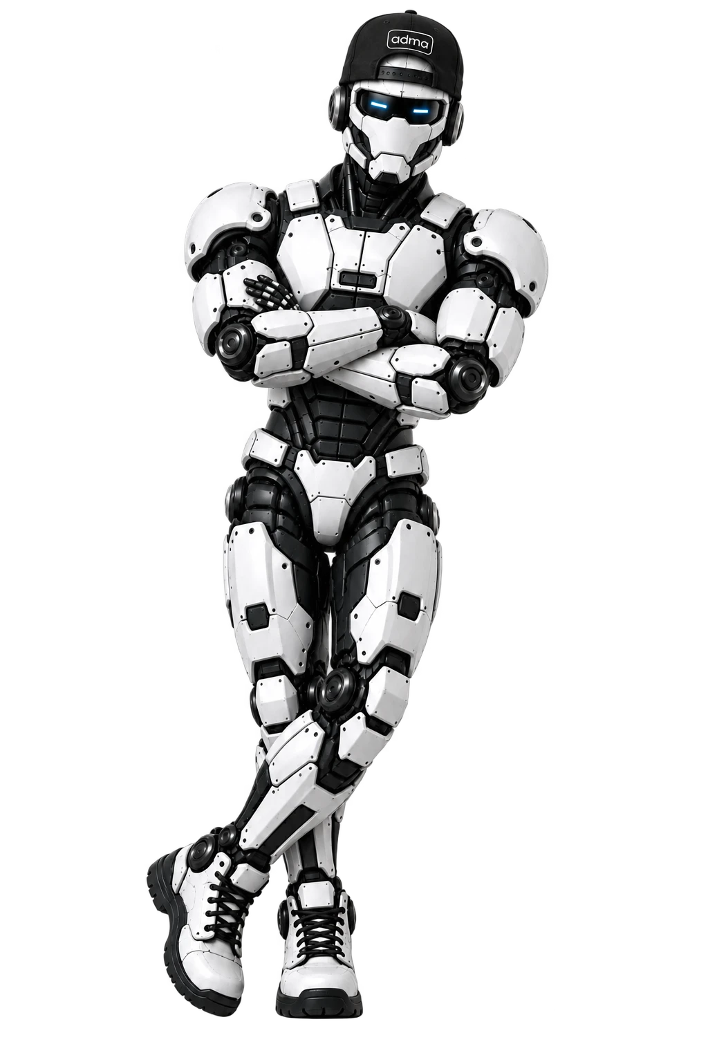 The ADMA robot standing with arms crossed