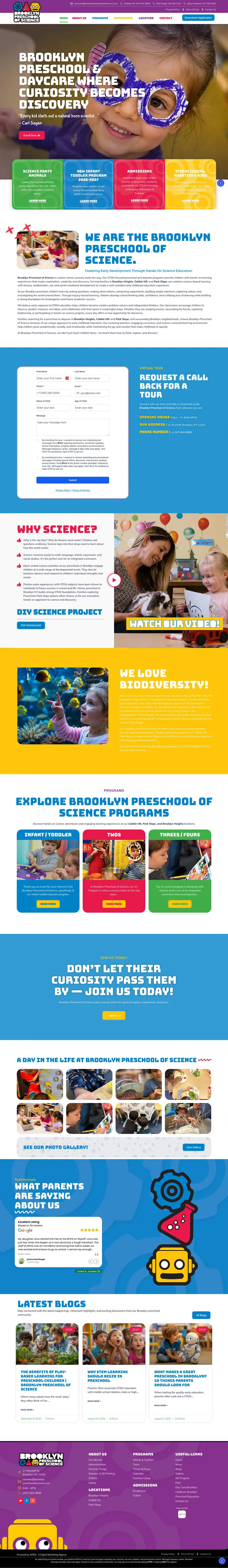 Brooklyn Preschool of Science website, full page