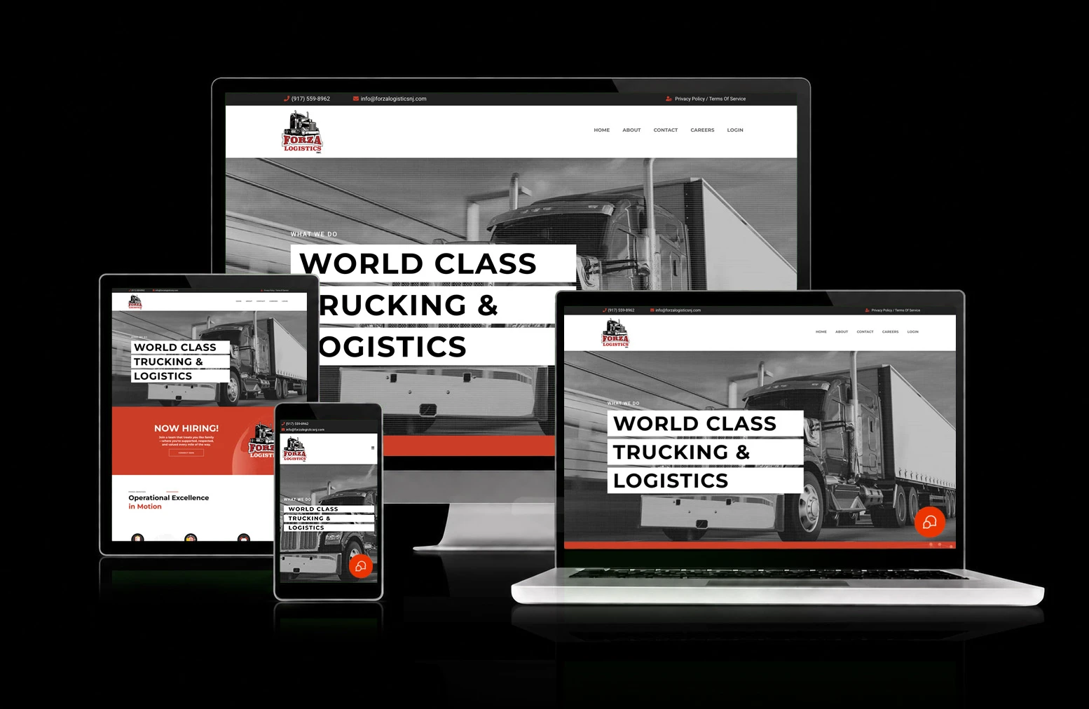 Forza Logistics website, shown across desktop, laptop, tablet, and mobile