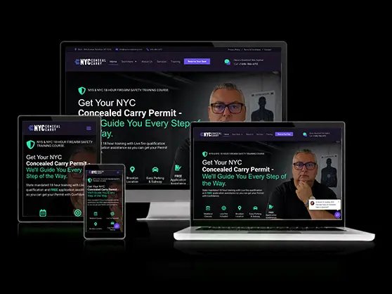 NYC Conceal Carry website, shown across desktop, laptop, tablet, and mobile