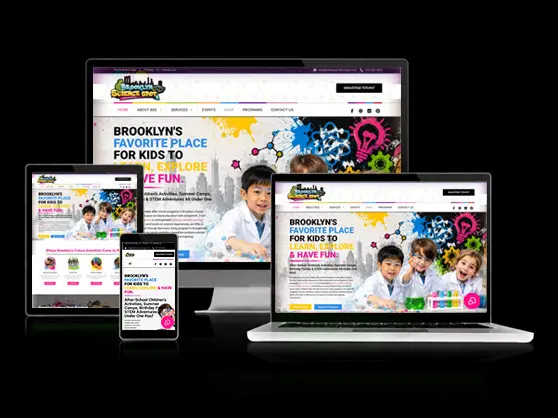 Brooklyn Science Spot website, shown across desktop, laptop, tablet, and mobile