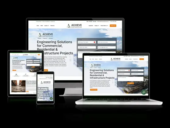Achieve Engineering website, shown across desktop, laptop, tablet, and mobile