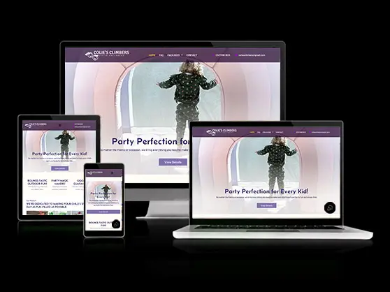 Colie's Climbers website, shown across desktop, laptop, tablet, and mobile