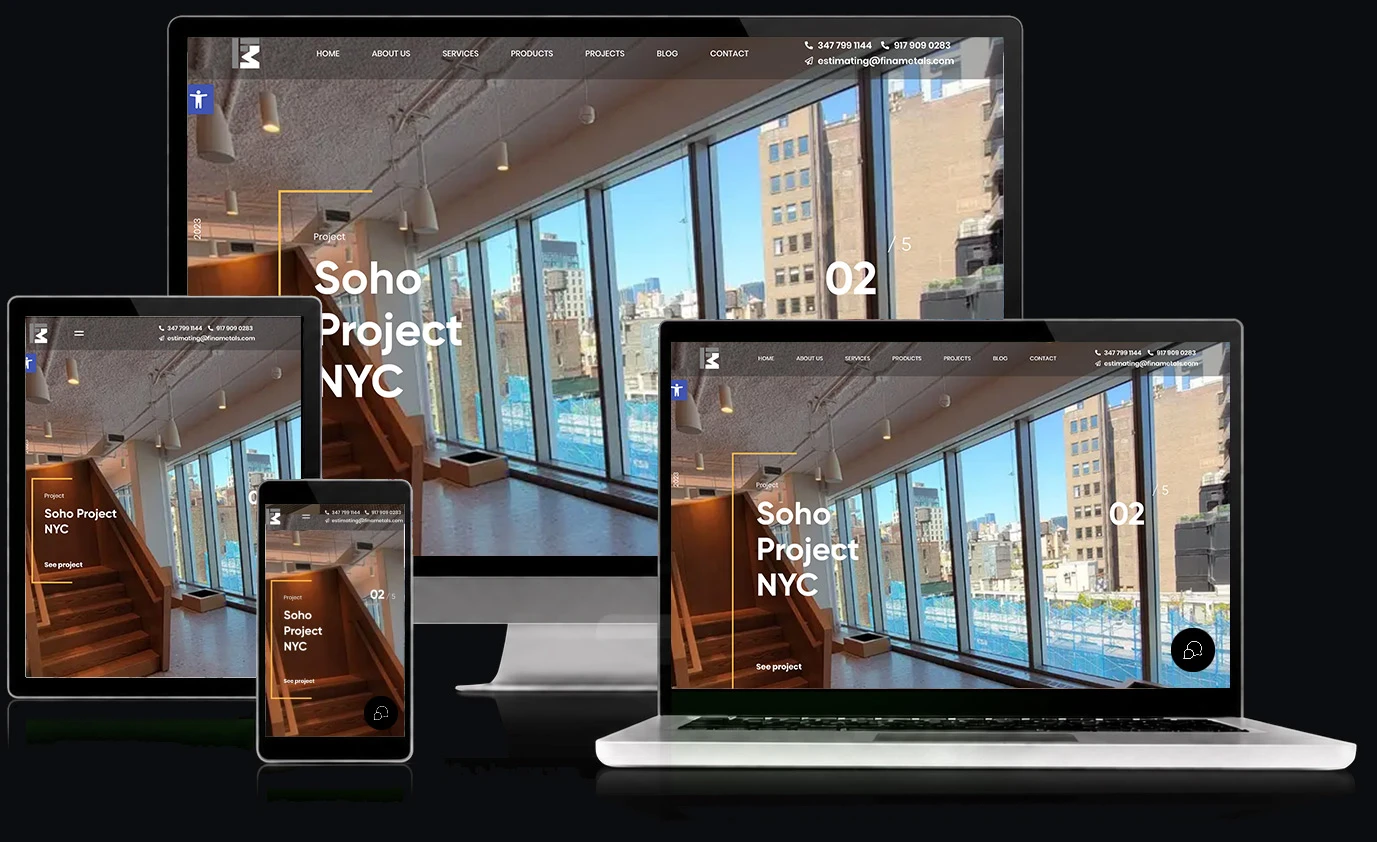 Fina Metals website, shown across desktop, laptop, tablet, and mobile