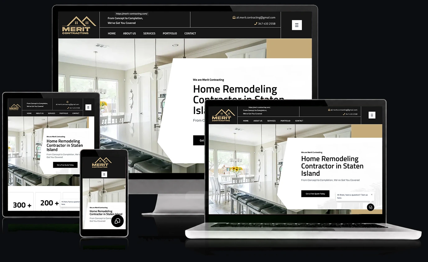 Merit Contracting website, shown across desktop, laptop, tablet, and mobile