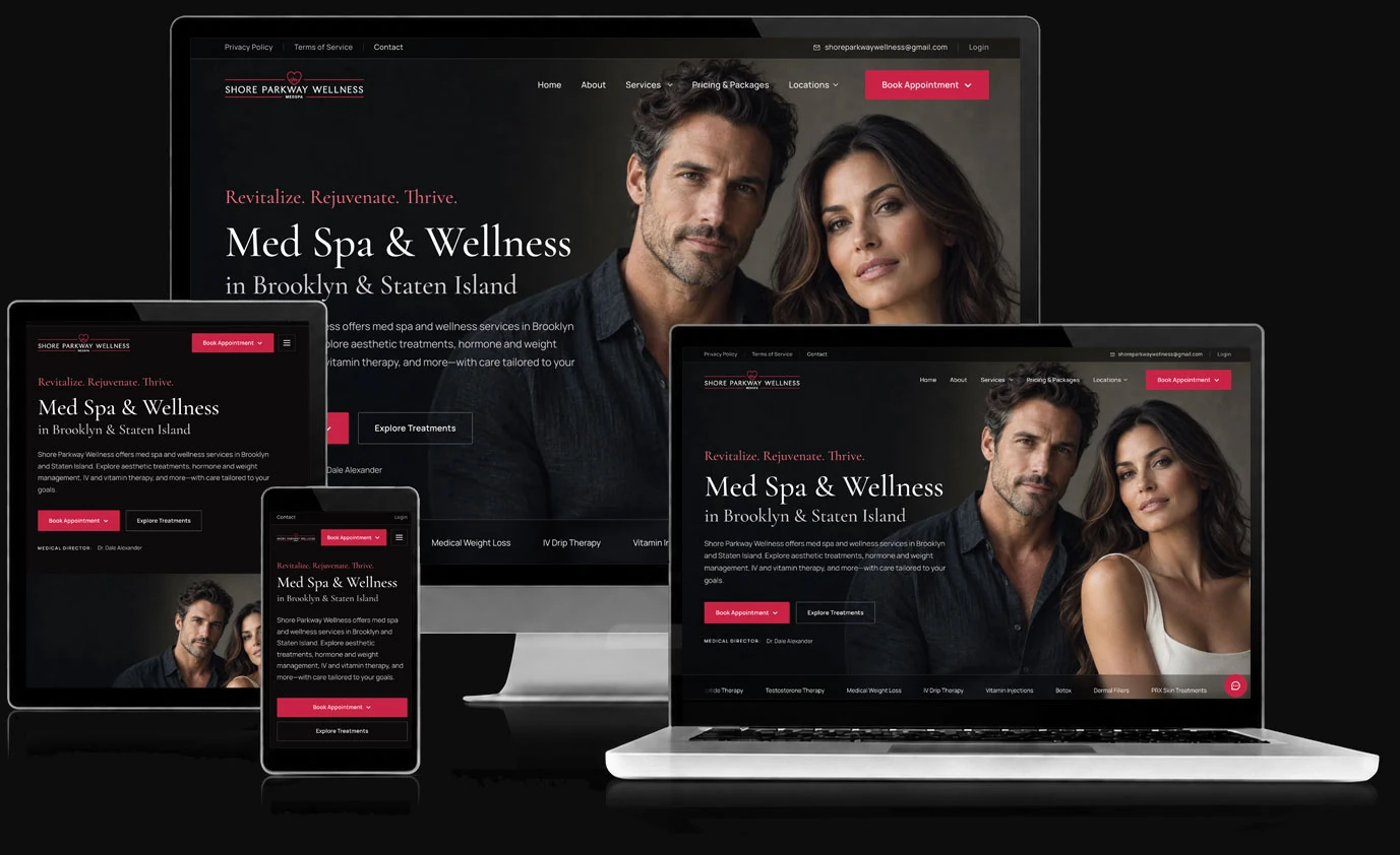 Shore Parkway Wellness website, shown across desktop, laptop, tablet, and mobile