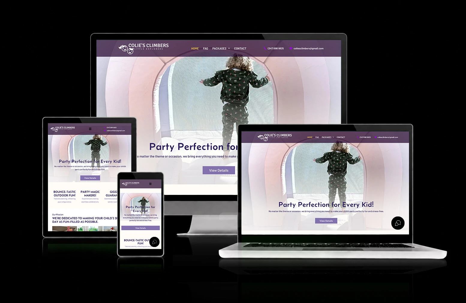 Colie's Climbers website, shown across desktop, laptop, tablet, and mobile
