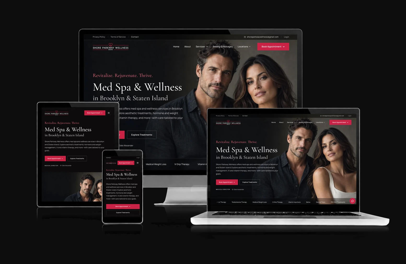 Shore Parkway Wellness website, shown across desktop, laptop, tablet, and mobile