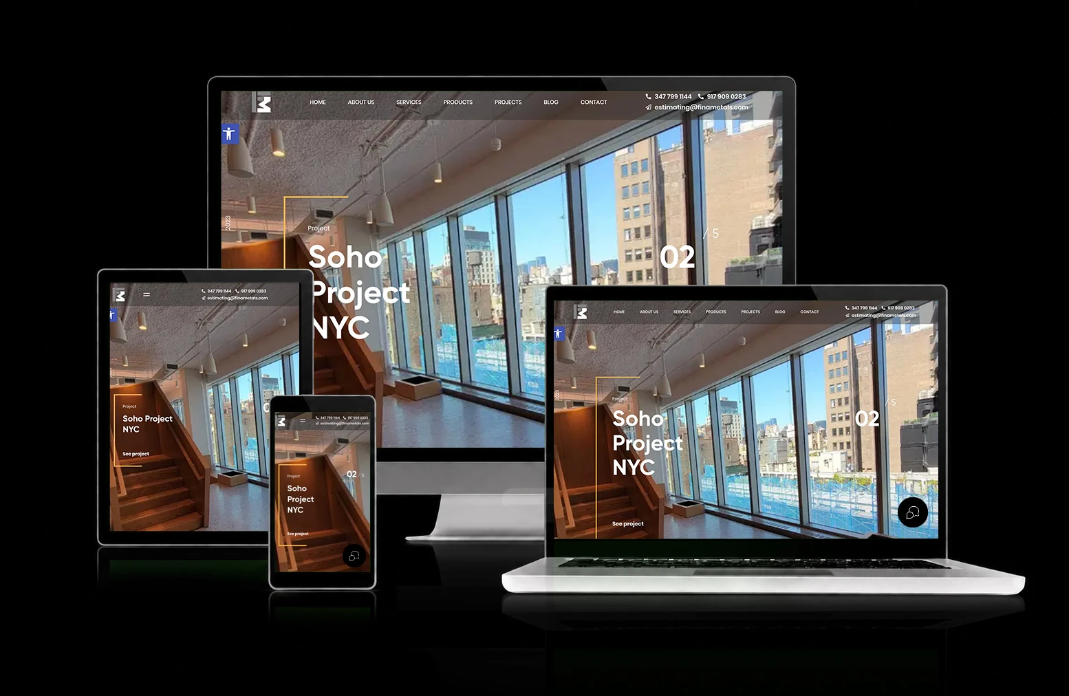 Fina Metals website, shown across desktop, laptop, tablet, and mobile