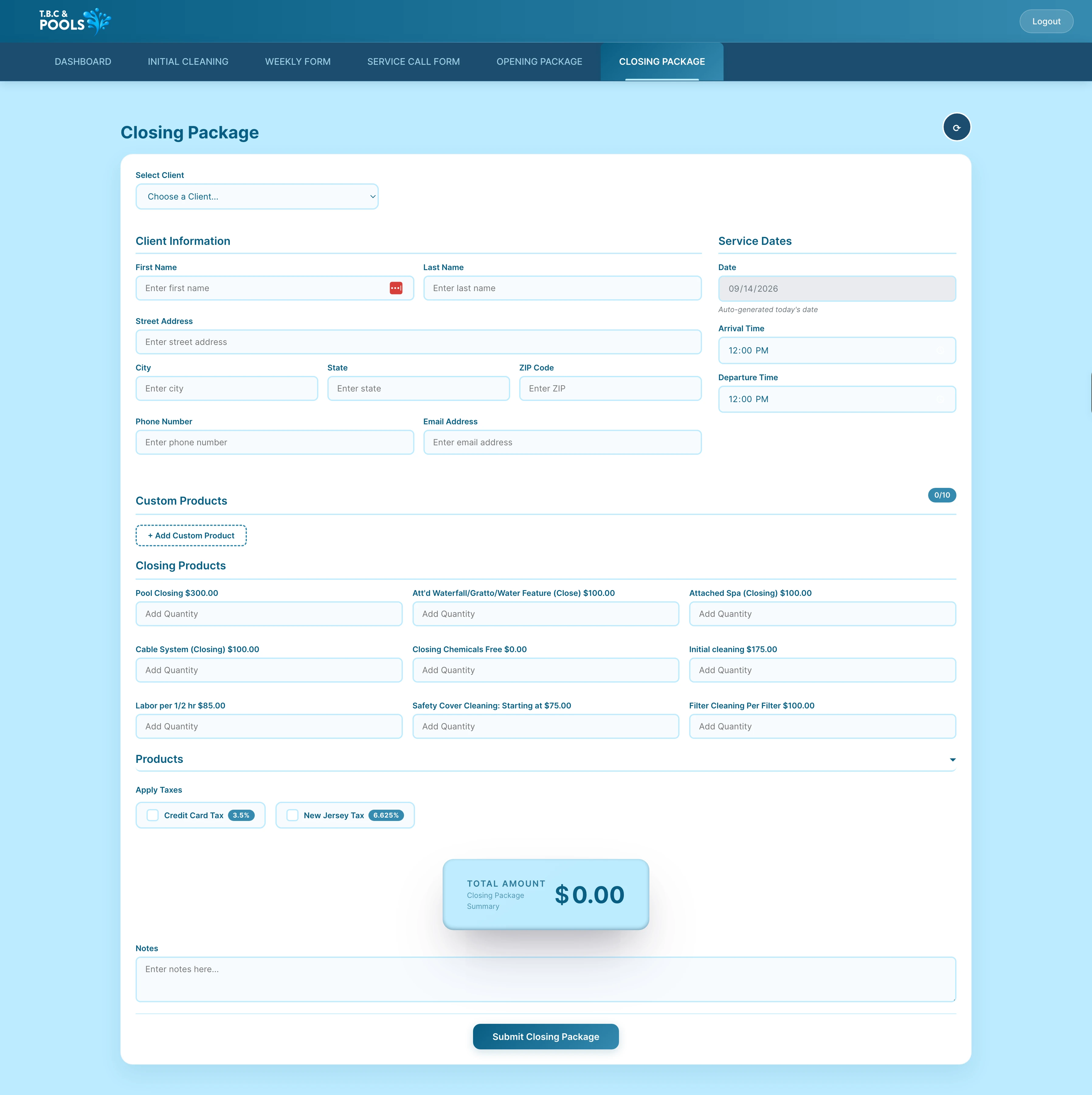 TBC & Pools Closing Package form
