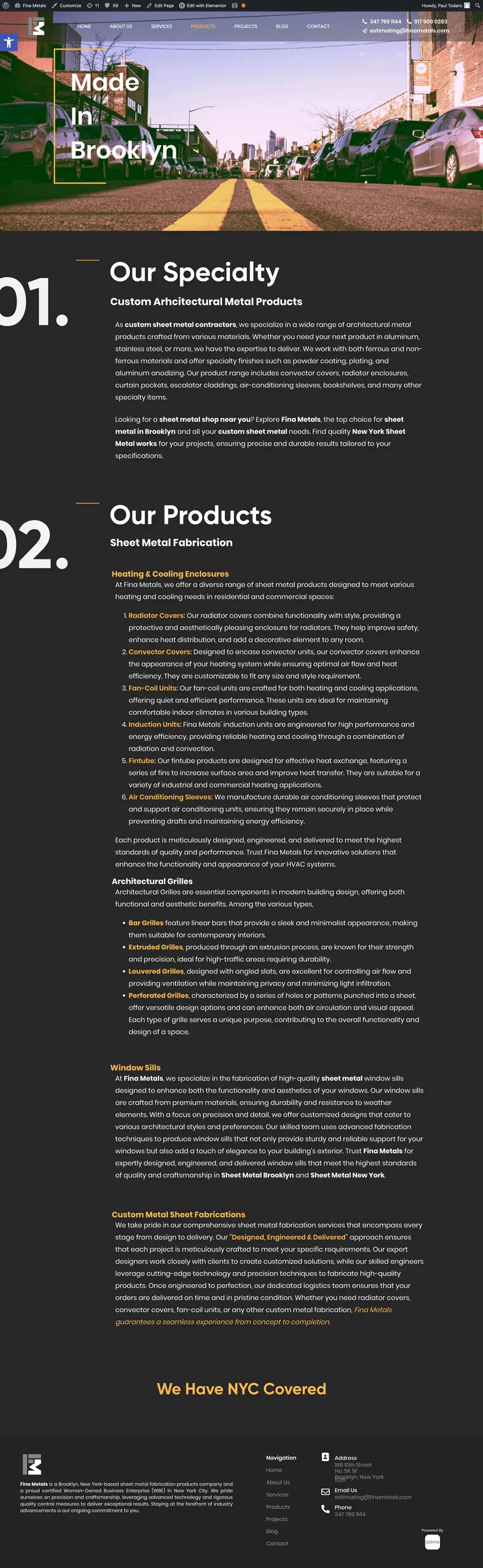 Fina Metals website, full page