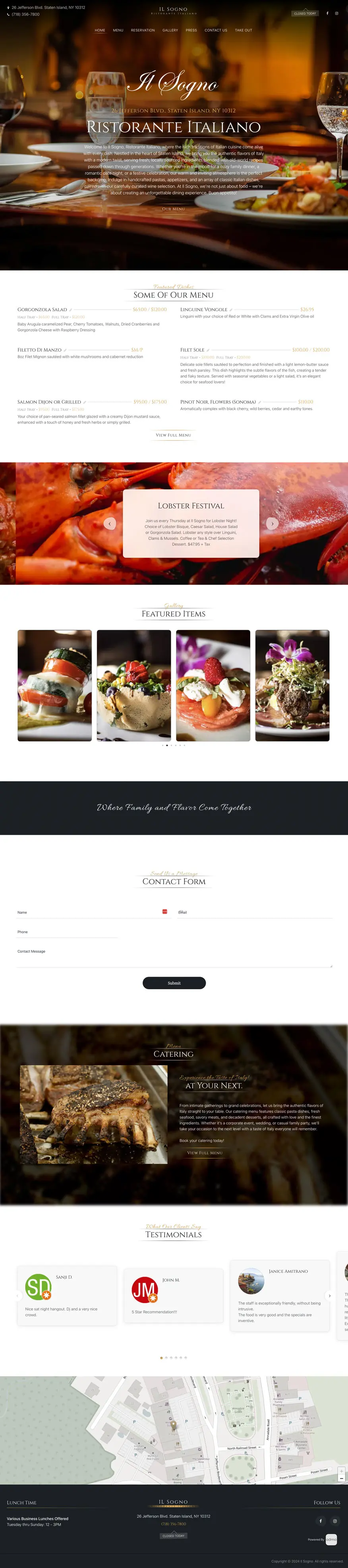 Il Sogno website, full page