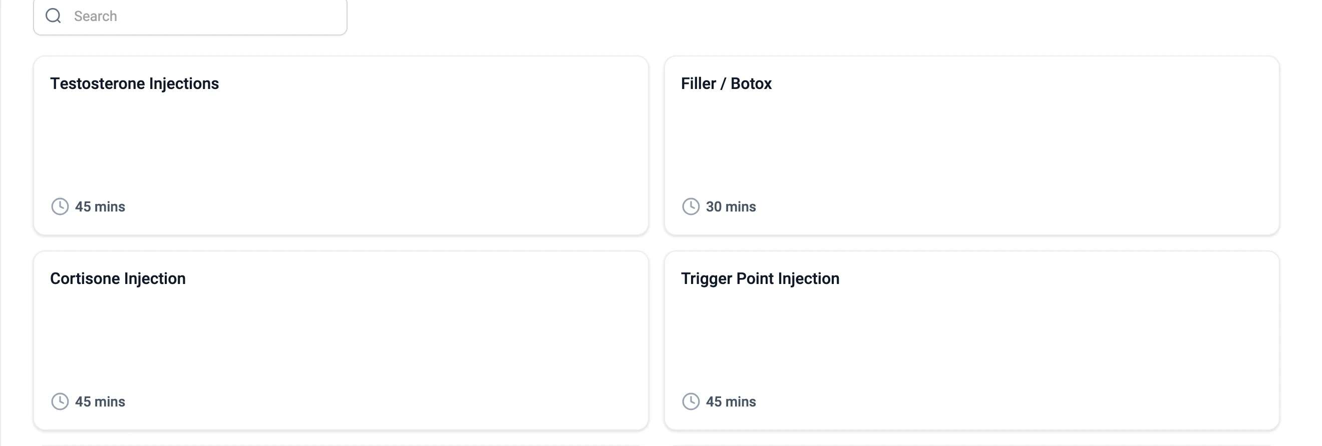 Med spa appointment types shown in the online booking calendar
