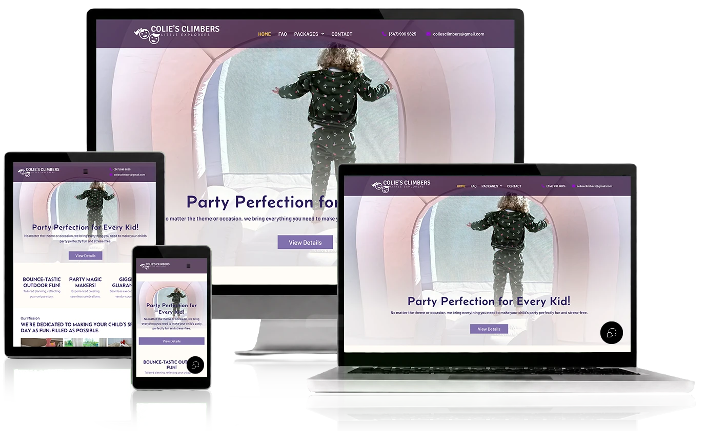 Colie's Climbers website, shown across desktop, laptop, tablet, and mobile