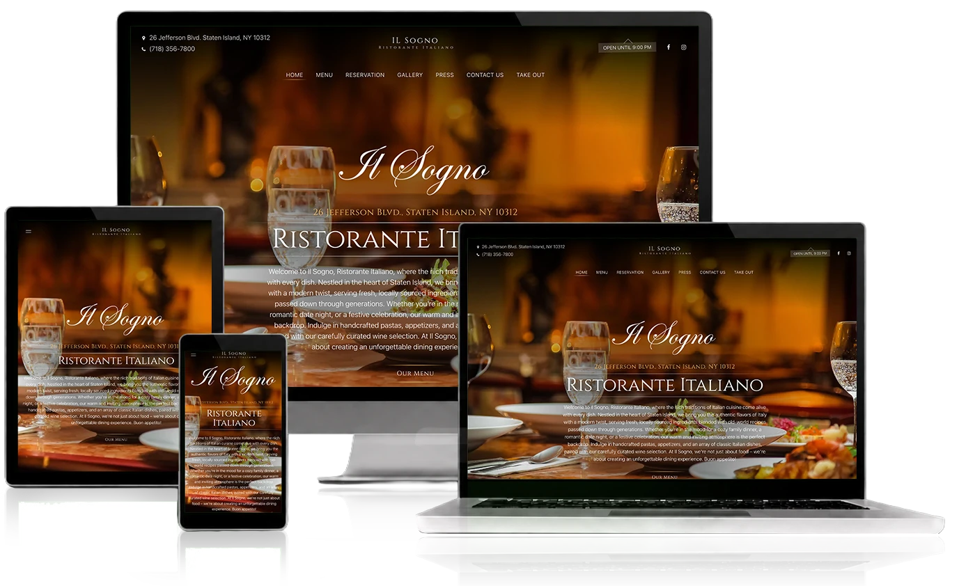 Il Sogno website, shown across desktop, laptop, tablet, and mobile