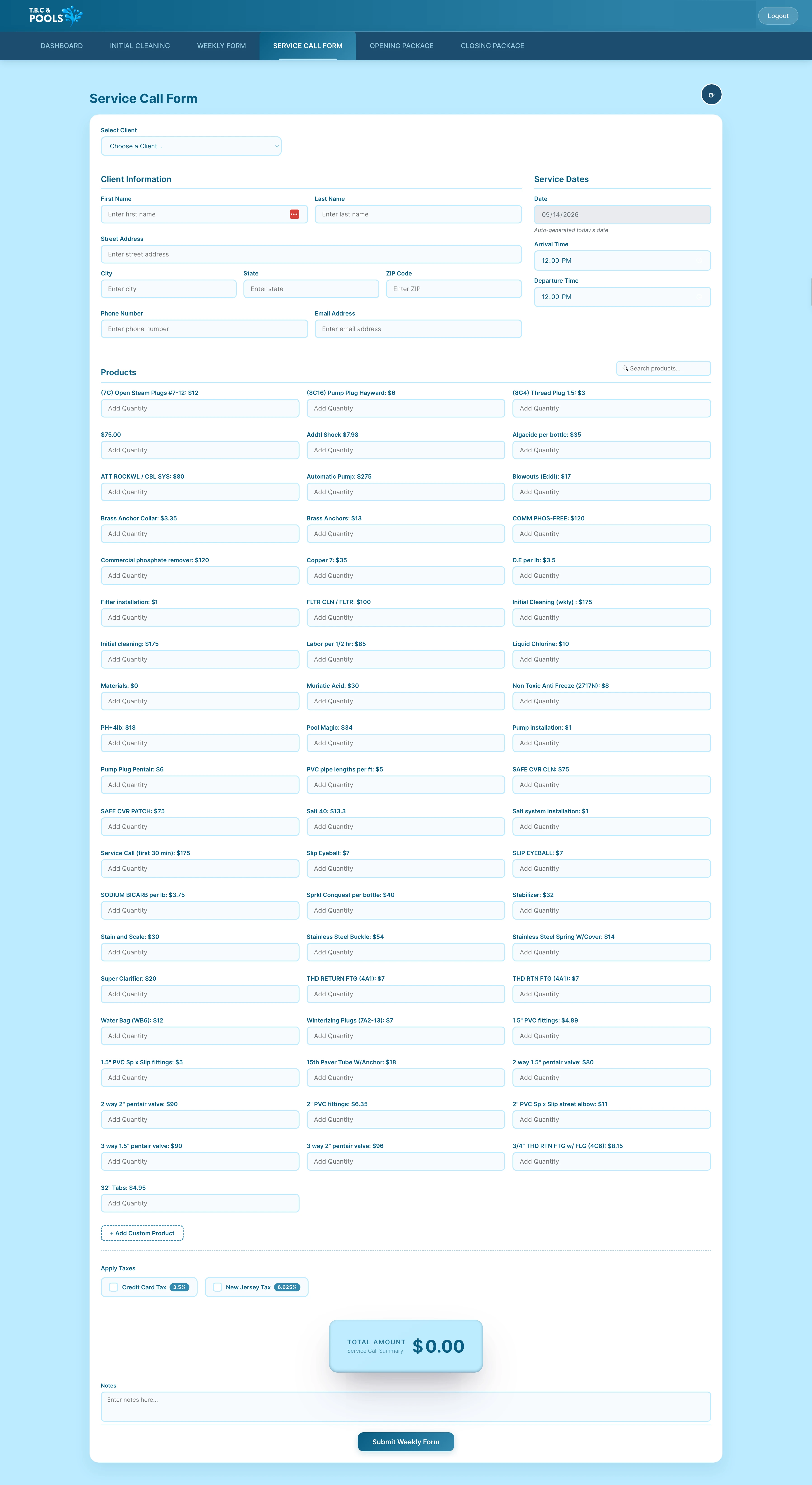 TBC & Pools Service Call form