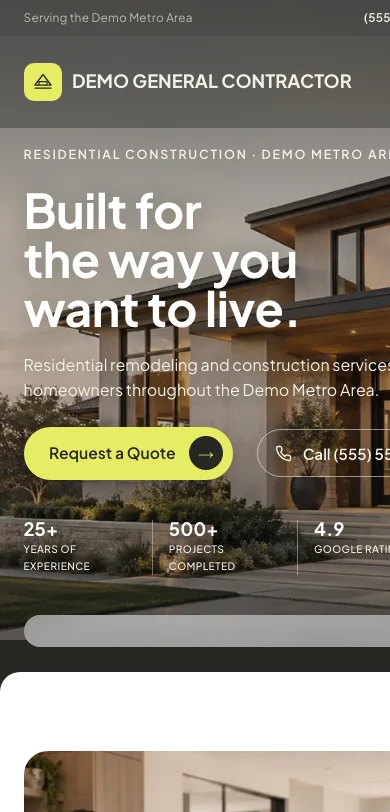 The HS-03 Summit contractor website homepage, shown as an example on a phone